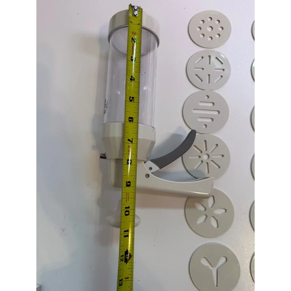 Pampered Chef Cookie‎ Press 1525 White Clear with 16 Shaping Discs Spritz Maker